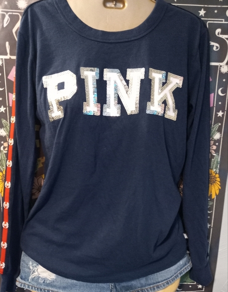 Victoria's Secret PINK Long Sleeve Bling Logo Tee - Picture 3 of 7